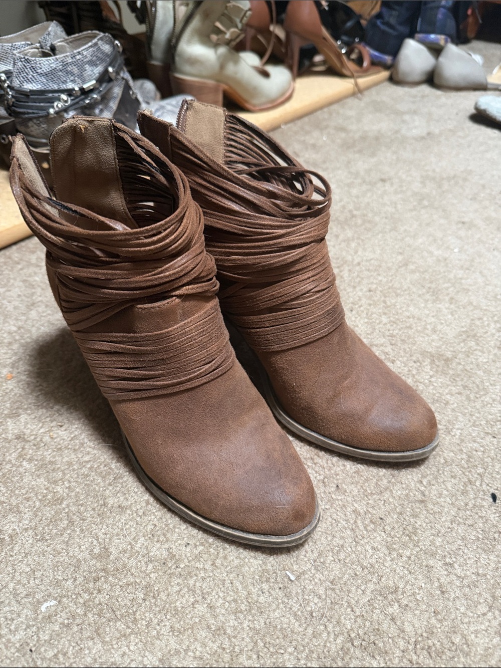 Women's Brown Suede Wrap Ankle Boots